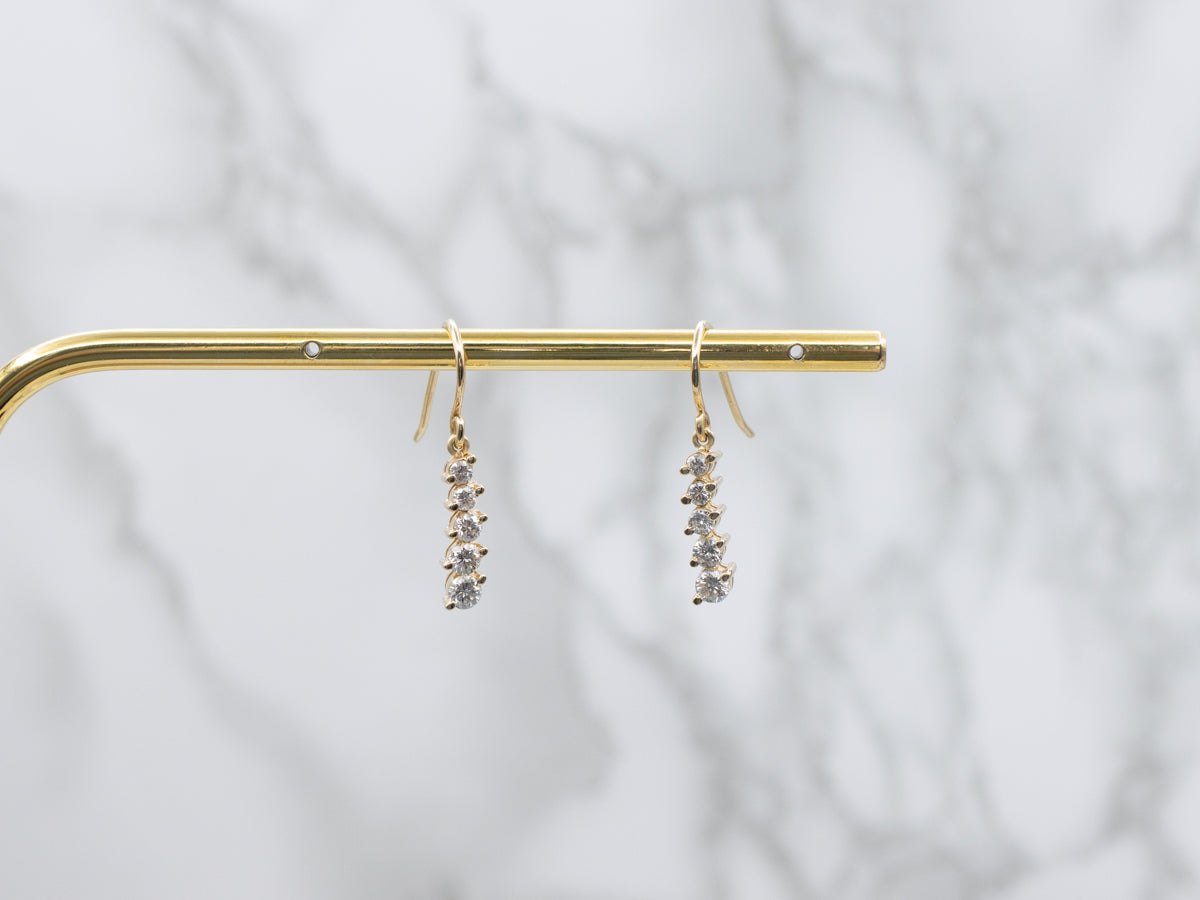 Graduated Diamond Yellow Gold Drop Earrings