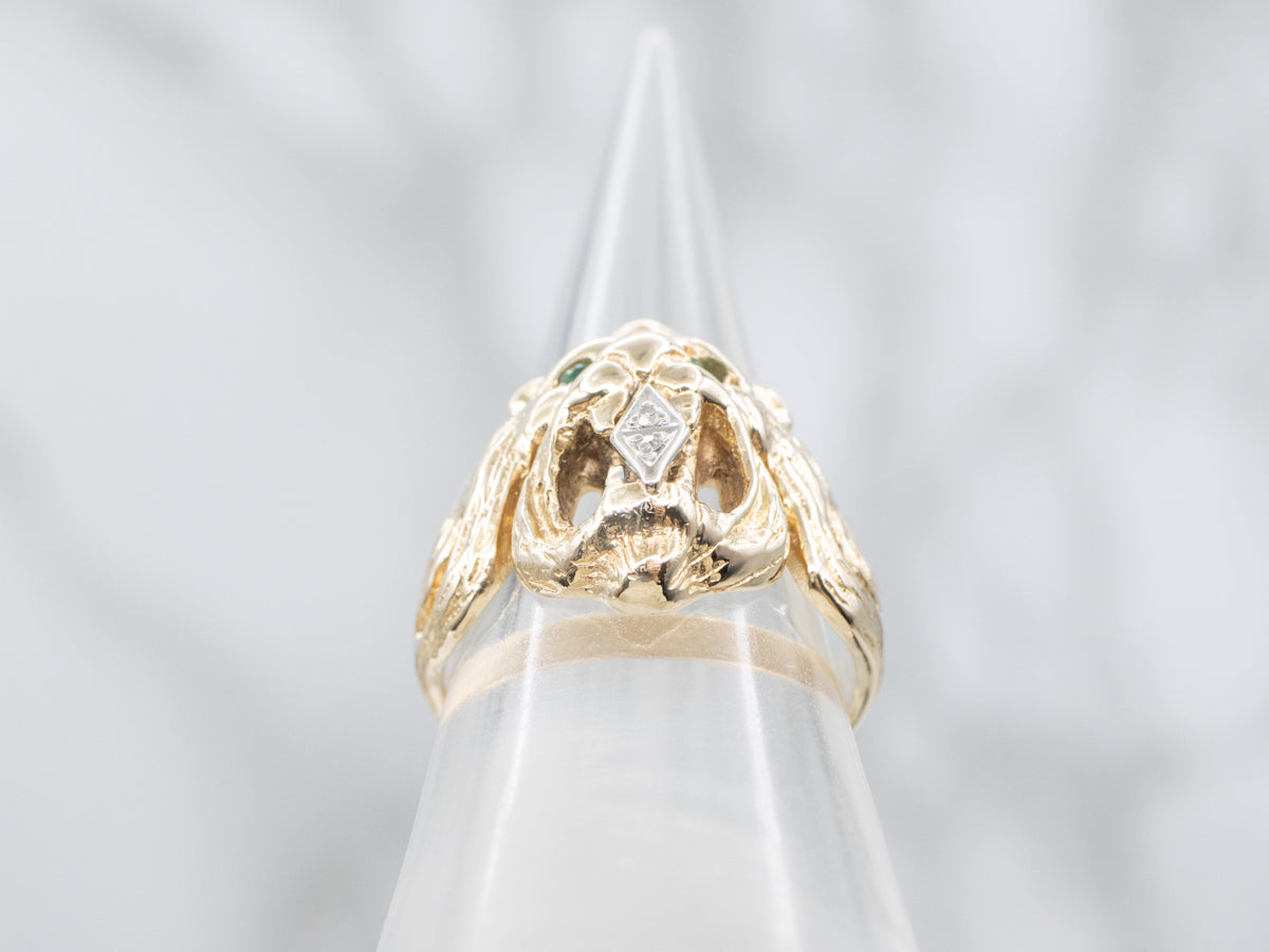 Emerald Diamond and Gold Lion Ring