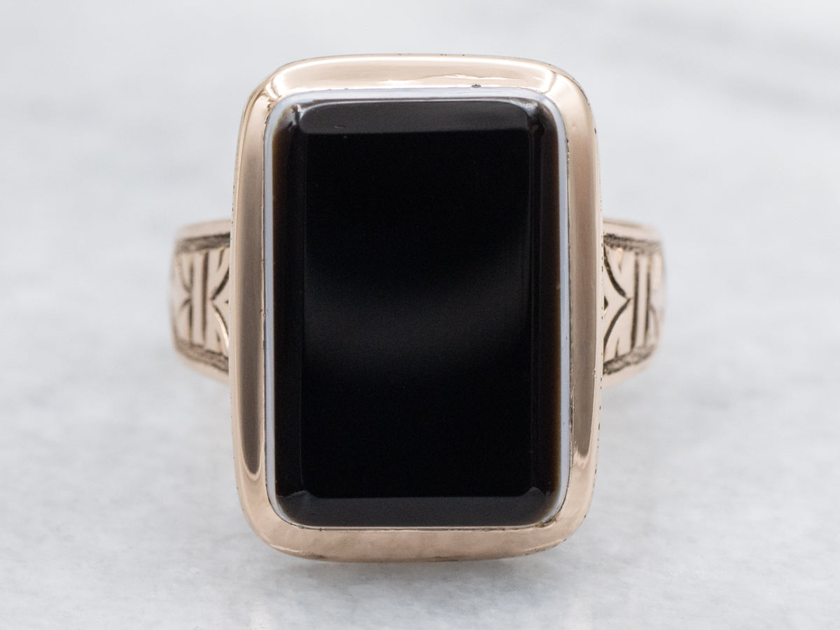 Victorian Banded Onyx Engraved Gold Ring