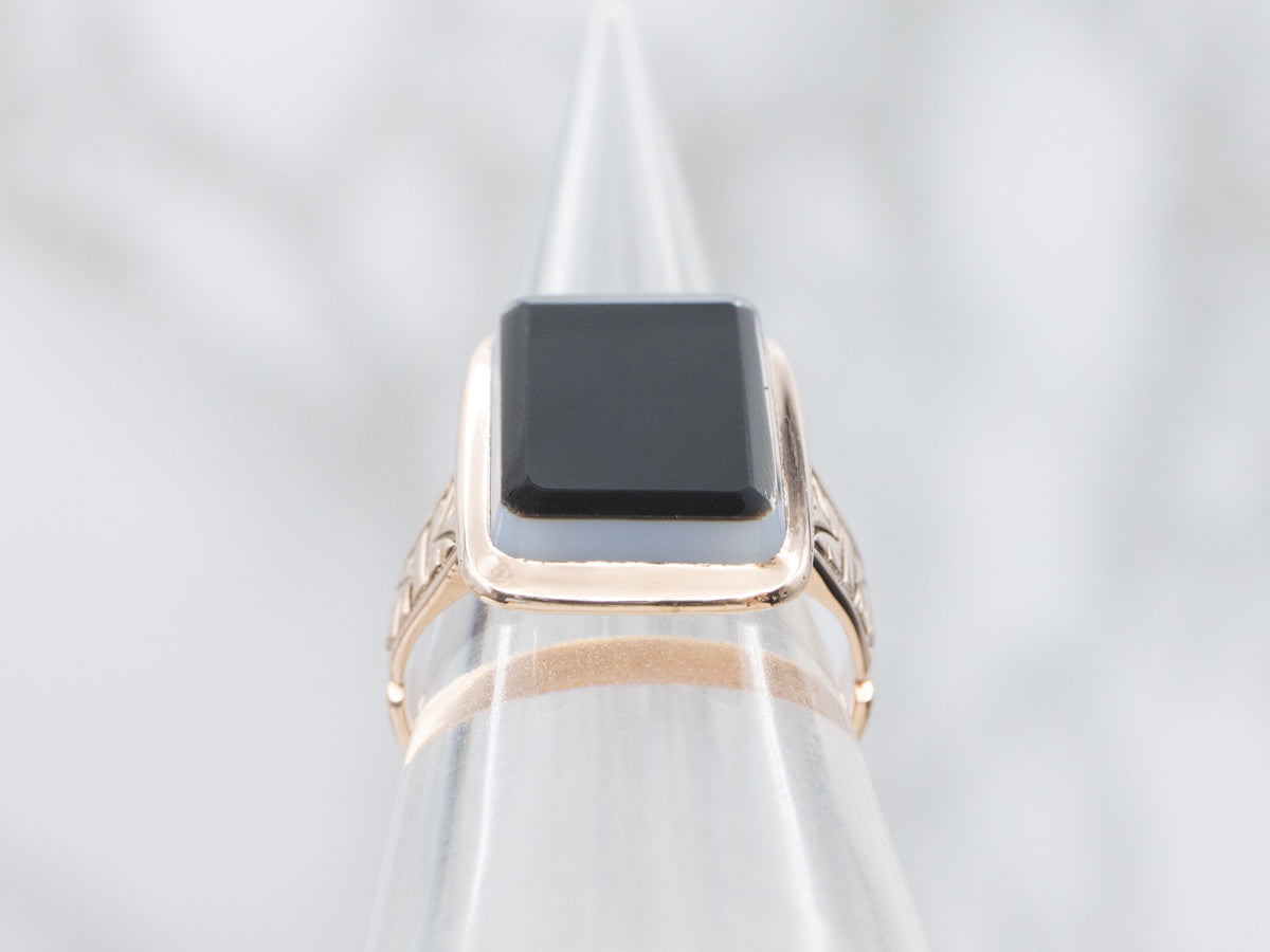 Victorian Banded Onyx Engraved Gold Ring