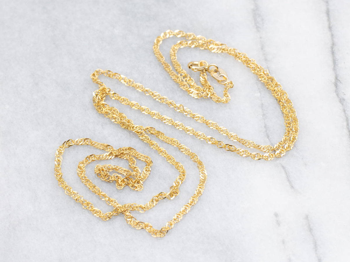 Long Flat Yellow Gold Rope Chain with Spring Ring Clasp