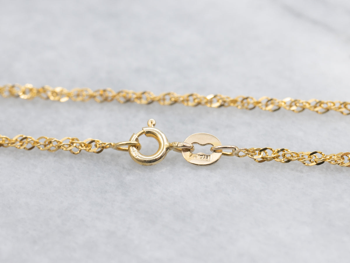 Long Flat Yellow Gold Rope Chain with Spring Ring Clasp