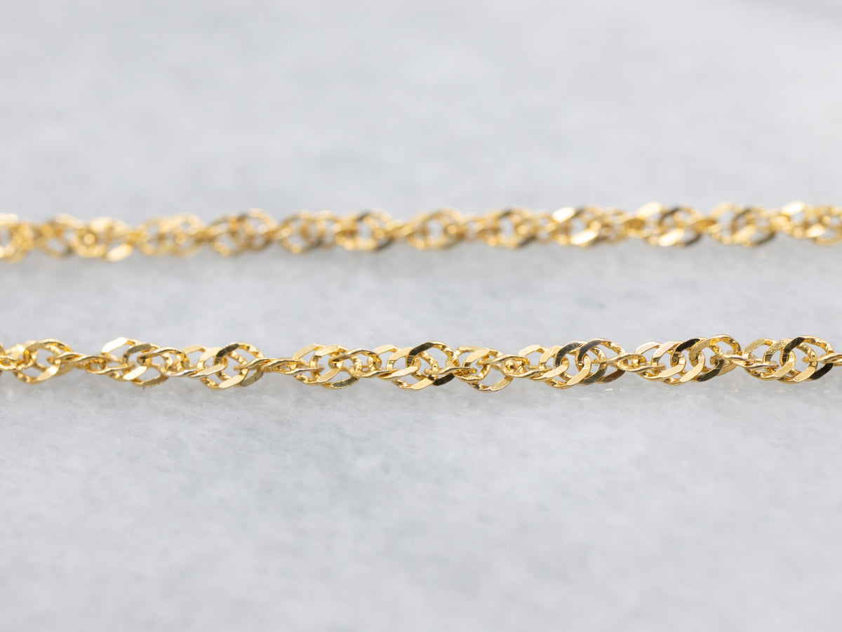 Long Flat Yellow Gold Rope Chain with Spring Ring Clasp