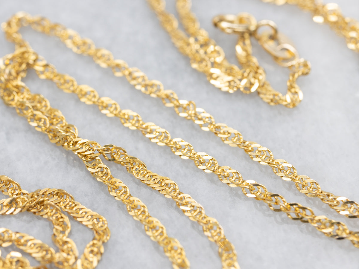 Long Flat Yellow Gold Rope Chain with Spring Ring Clasp