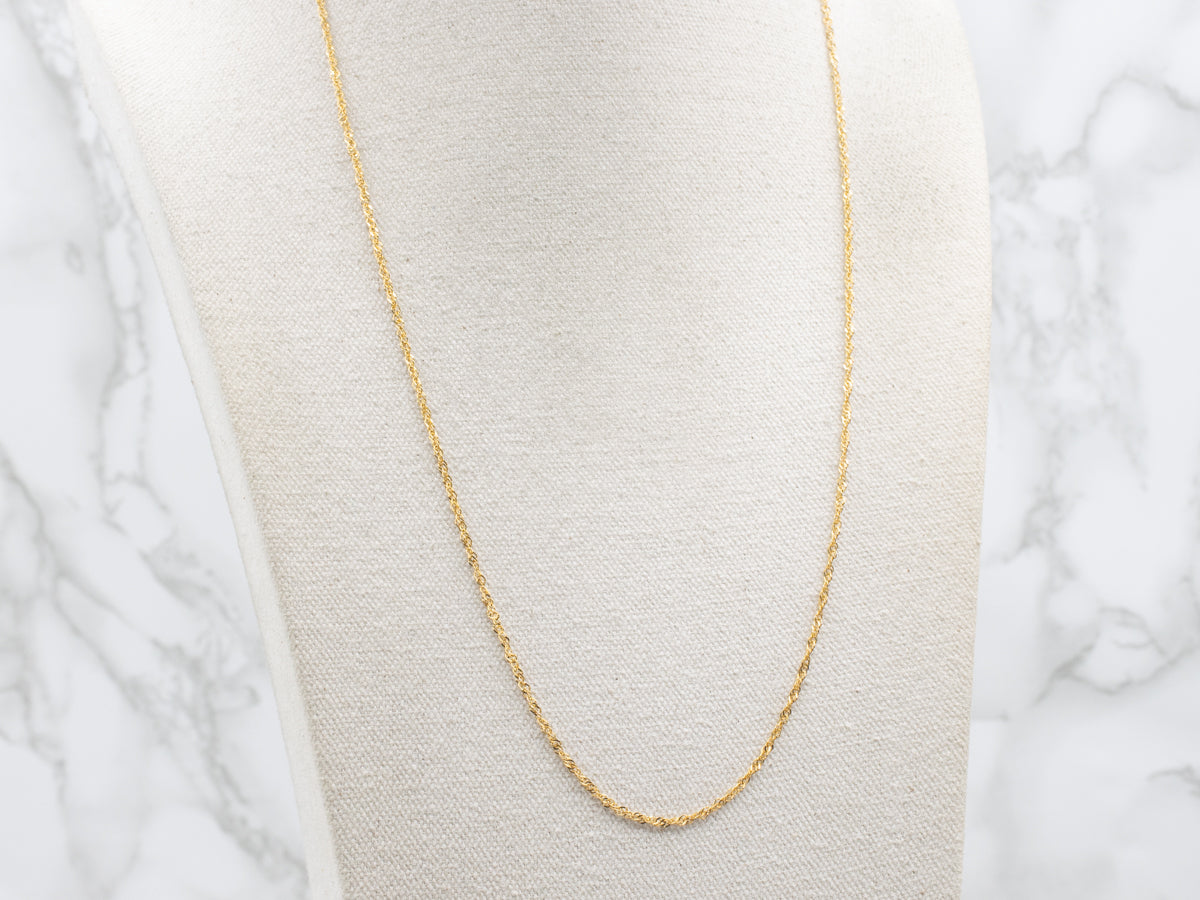 Long Flat Yellow Gold Rope Chain with Spring Ring Clasp