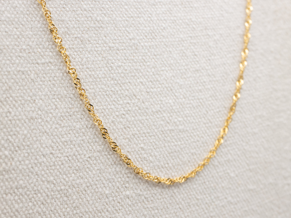 Long Flat Yellow Gold Rope Chain with Spring Ring Clasp