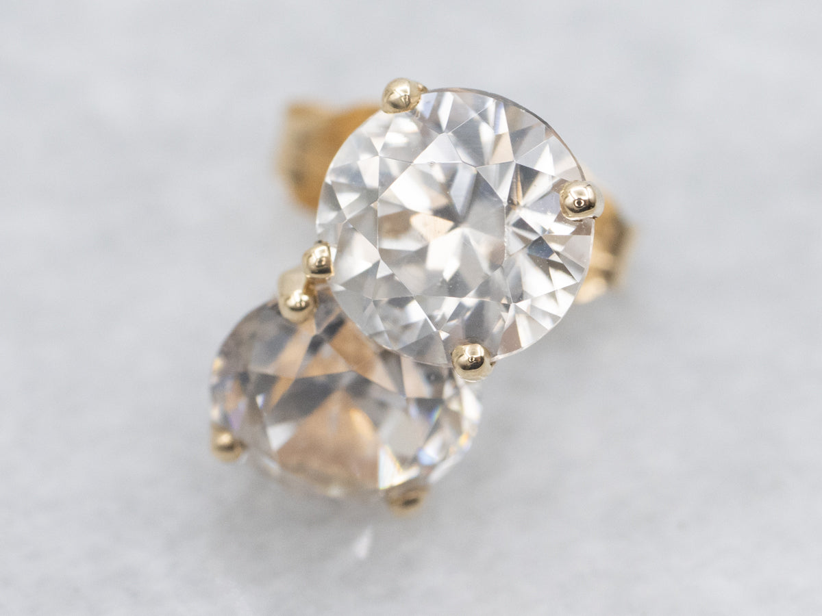 White Zircon Solitaire Gold Stud Earrings