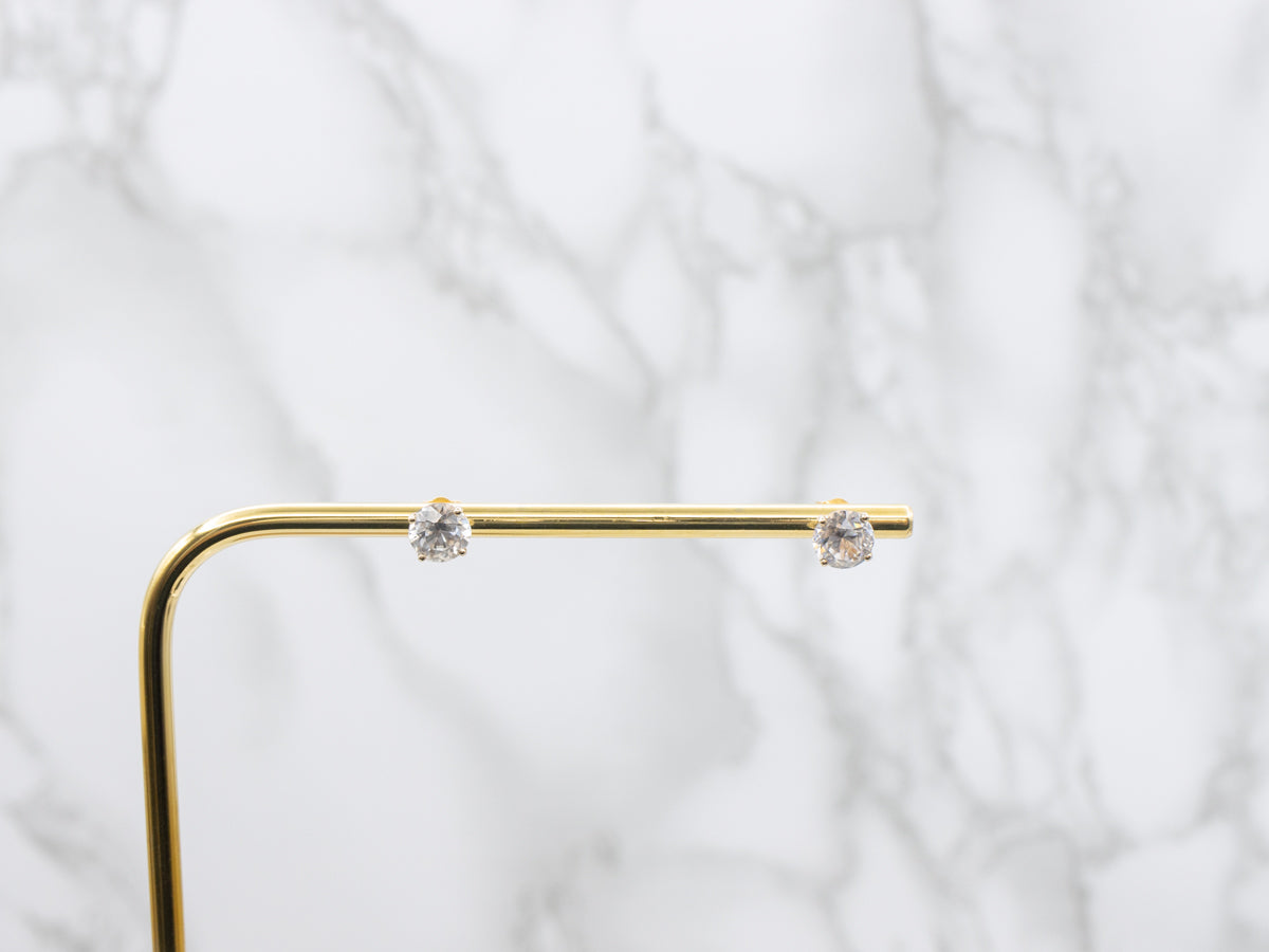 White Zircon Solitaire Gold Stud Earrings