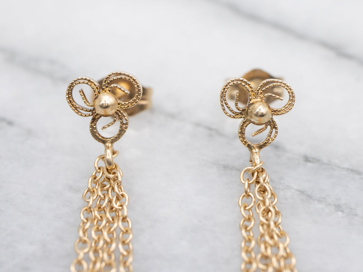 Briolette-Cut Pink Tourmaline Gold Tassel Drop Earrings