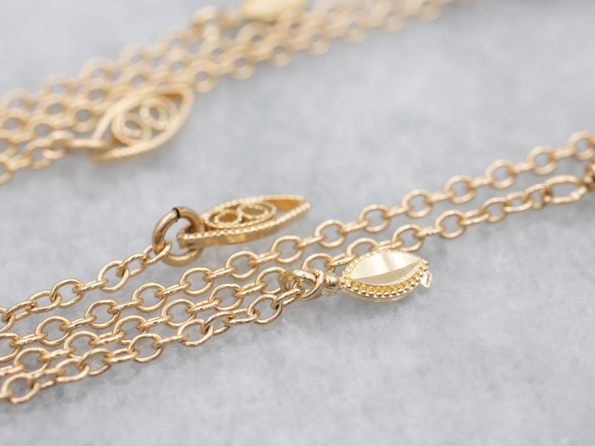 Briolette-Cut Pink Tourmaline Gold Tassel Drop Earrings