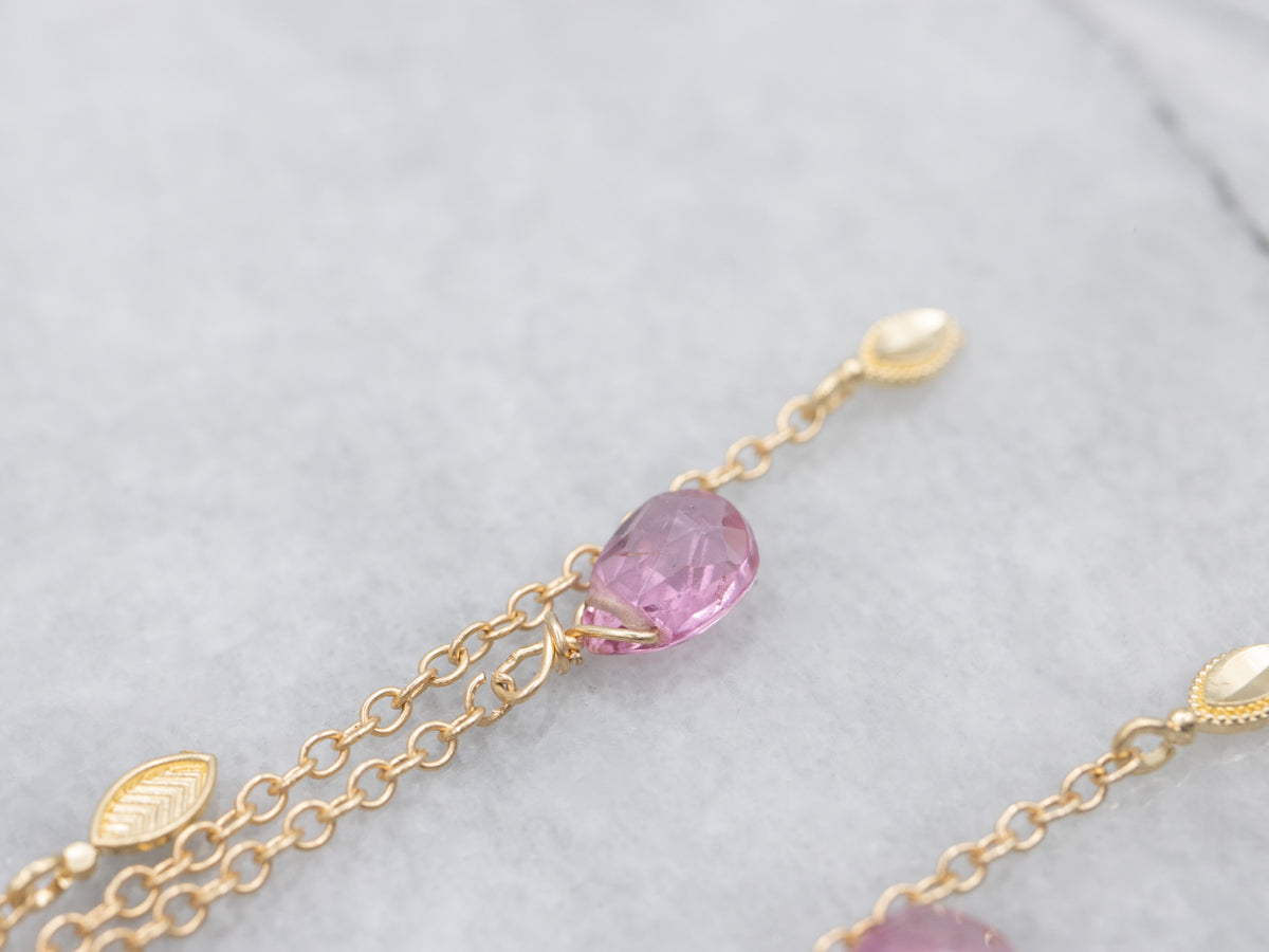 Briolette-Cut Pink Tourmaline Gold Tassel Drop Earrings