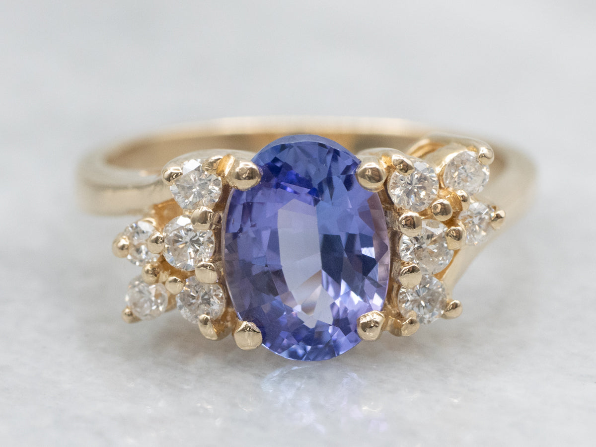 Tanzanite and Diamond Gold Bypass Ring