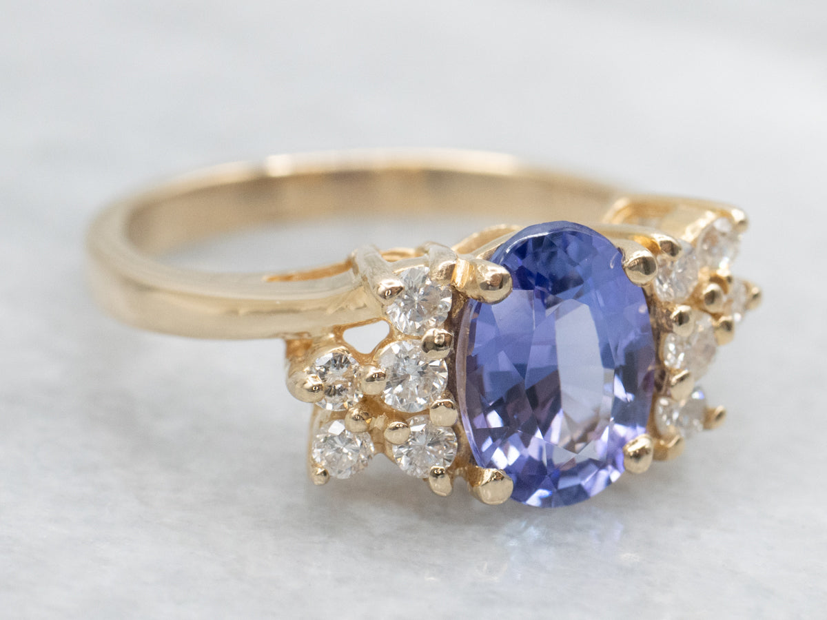 Tanzanite and Diamond Gold Bypass Ring