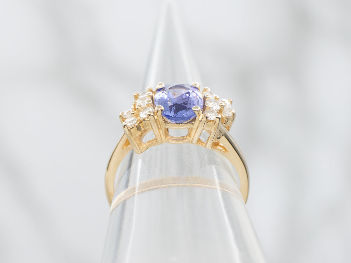 Tanzanite and Diamond Gold Bypass Ring