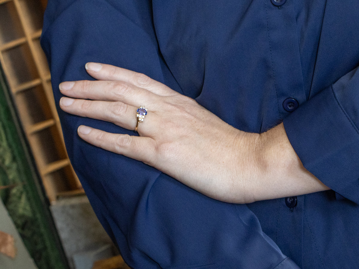 Tanzanite and Diamond Gold Bypass Ring