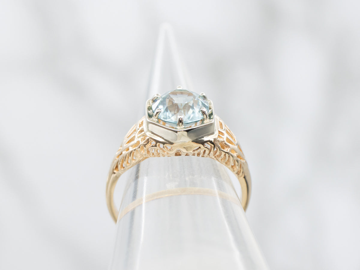 Two Tone Blue Zircon Solitaire Filigree Ring