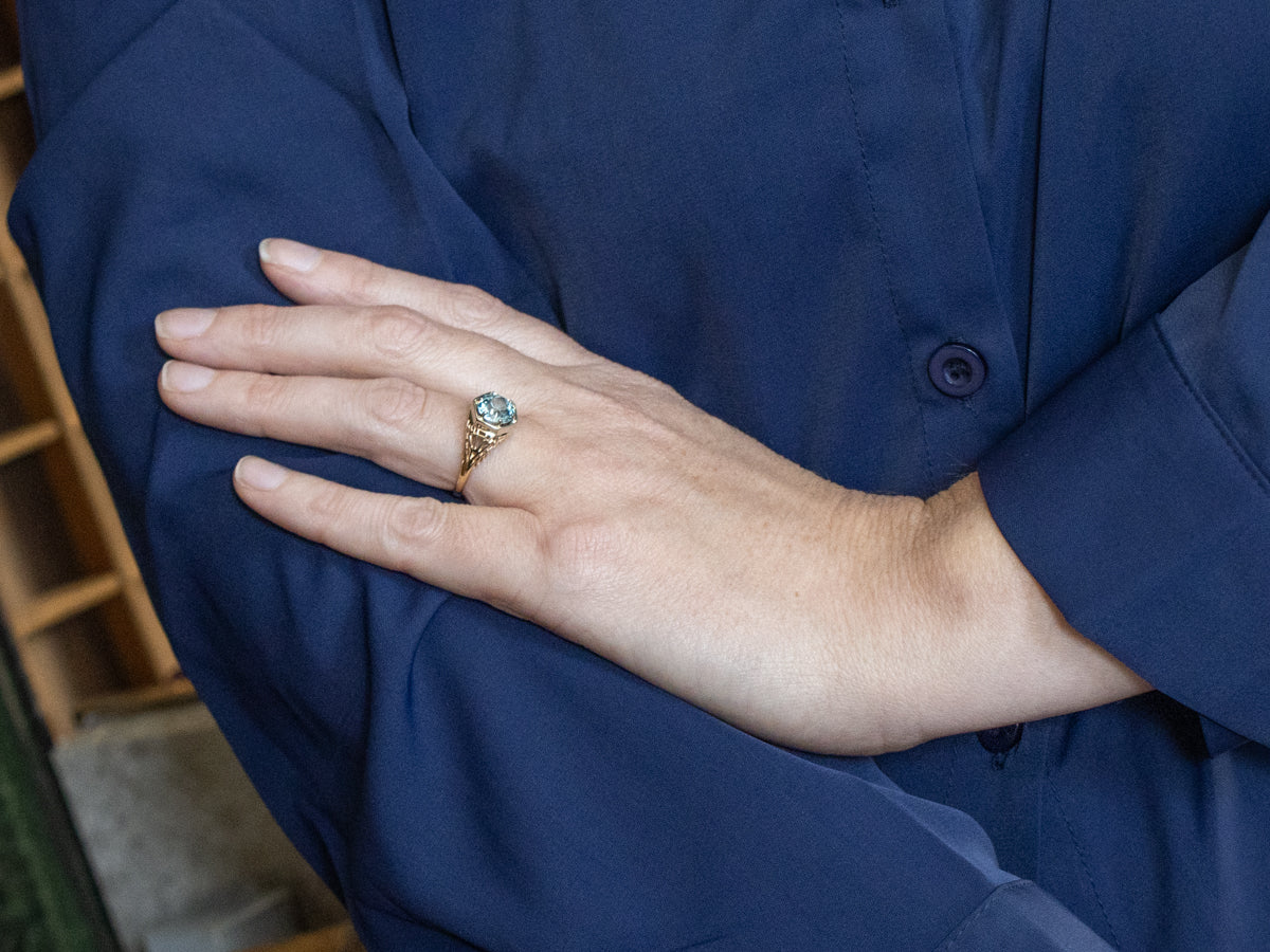 Two Tone Blue Zircon Solitaire Filigree Ring