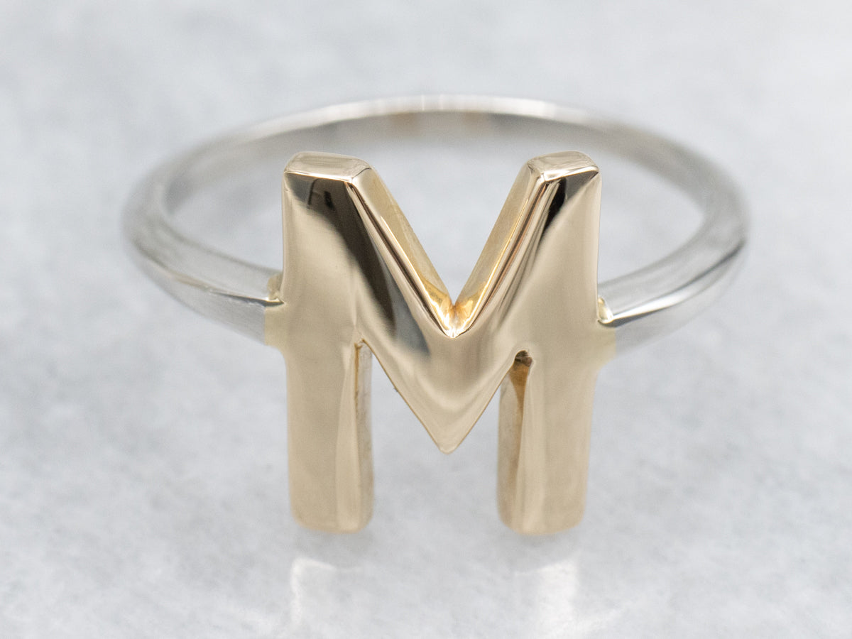 Platinum and Gold Initial Letter "M" Ring