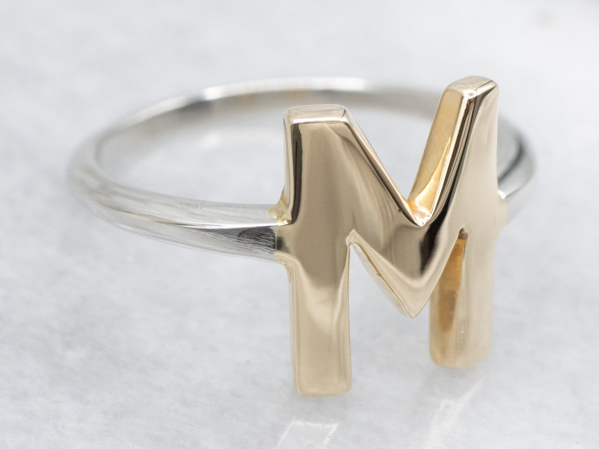 Platinum and Gold Initial Letter "M" Ring