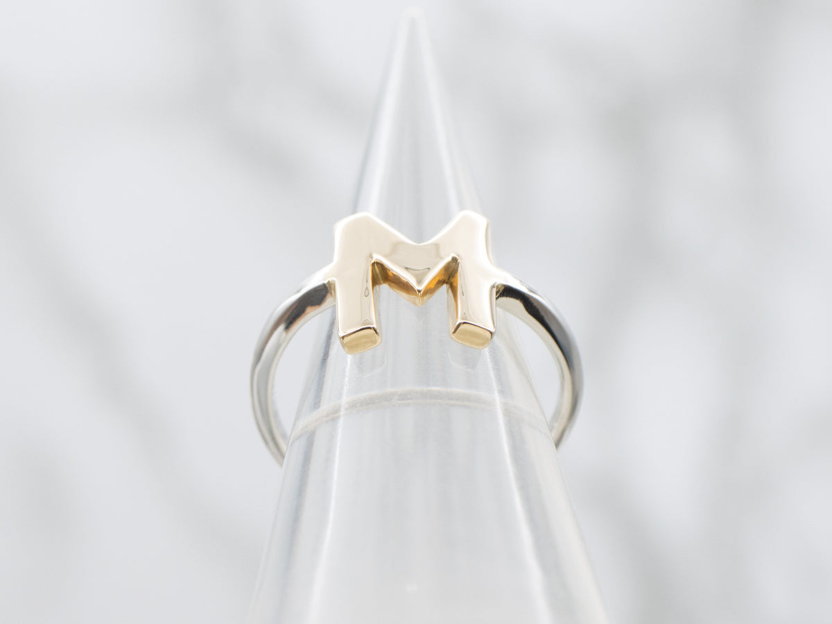 Platinum and Gold Initial Letter "M" Ring
