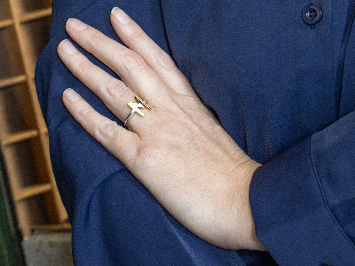 Platinum and Gold Initial Letter "M" Ring