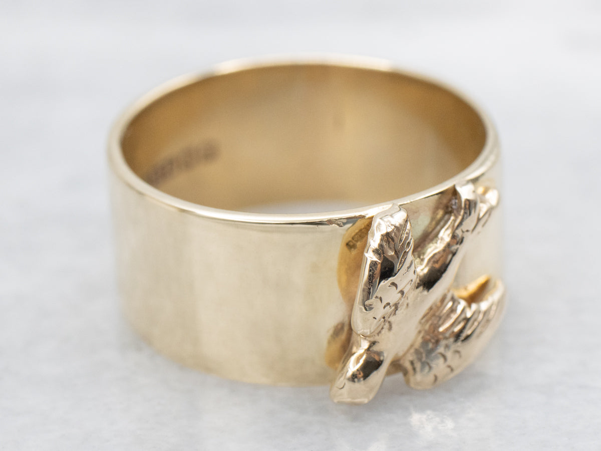 Wide Gold Band with Swallow Center