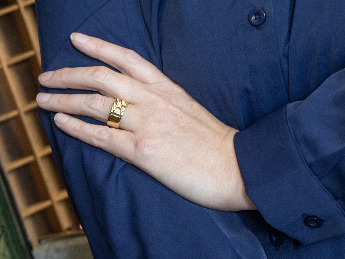 Wide Gold Band with Swallow Center