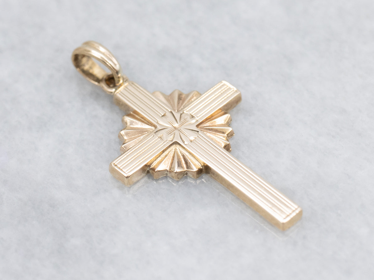 Vintage Gold Floral Cross Pendant