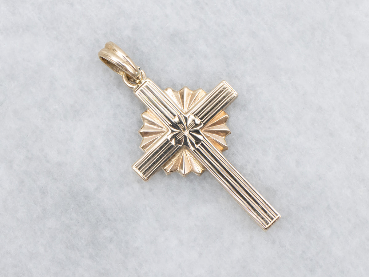 Vintage Gold Floral Cross Pendant
