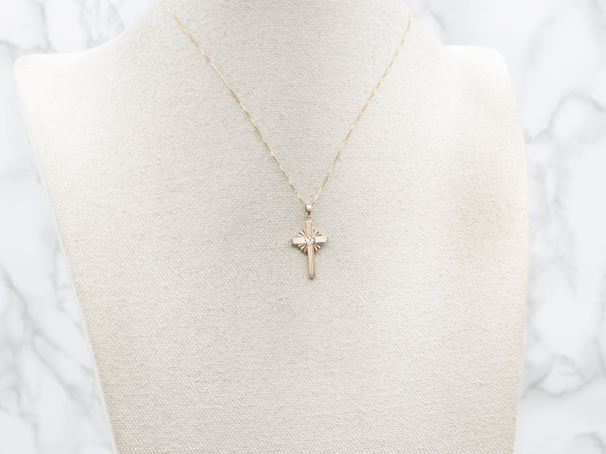 Vintage Gold Floral Cross Pendant