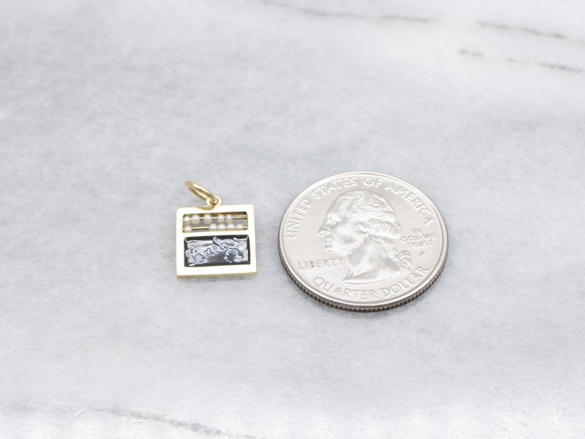 Gold "I Love You" Enamel and Seed Pearl Chalkboard Abacus Charm