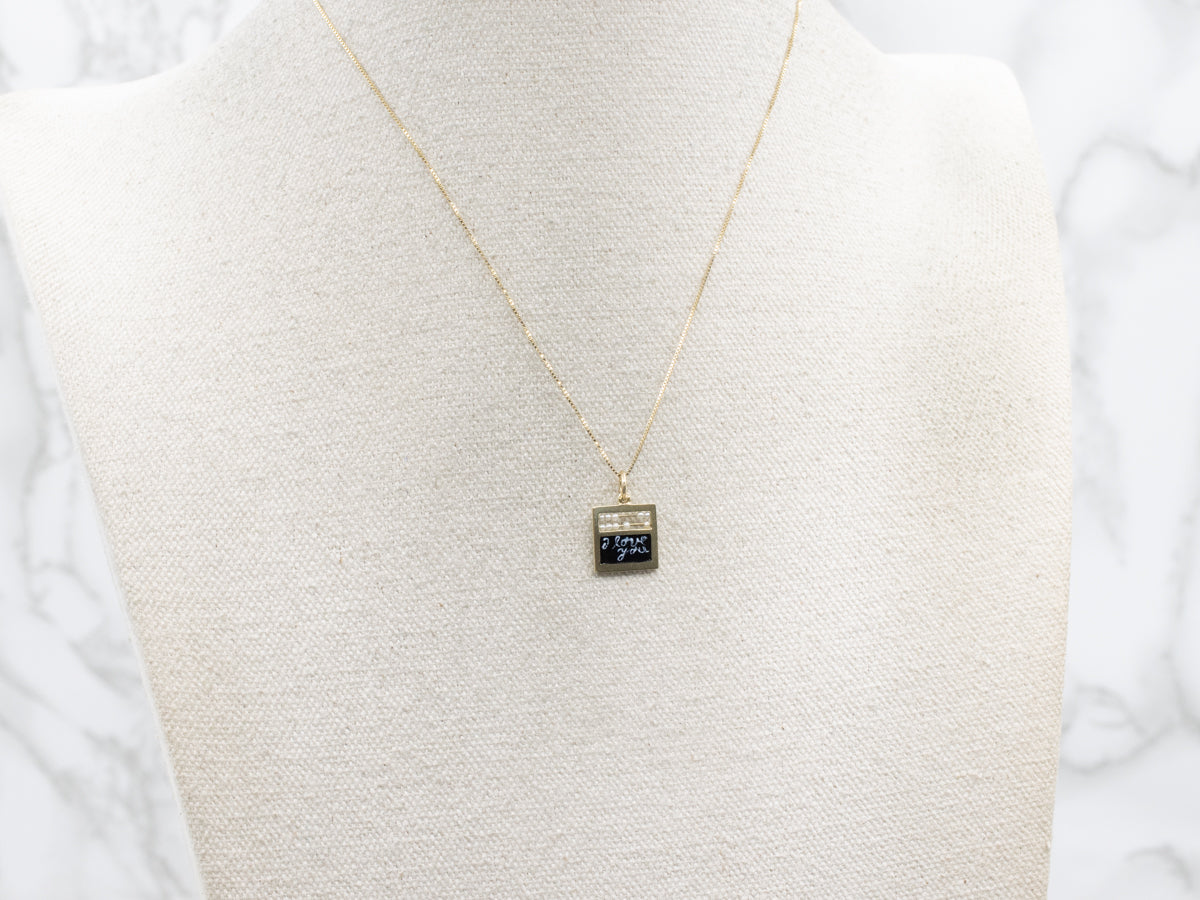 Gold "I Love You" Enamel and Seed Pearl Chalkboard Abacus Charm