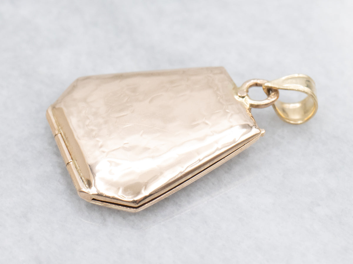 Antique Pink Glass Doublet and Pearl Engraved Gold Locket