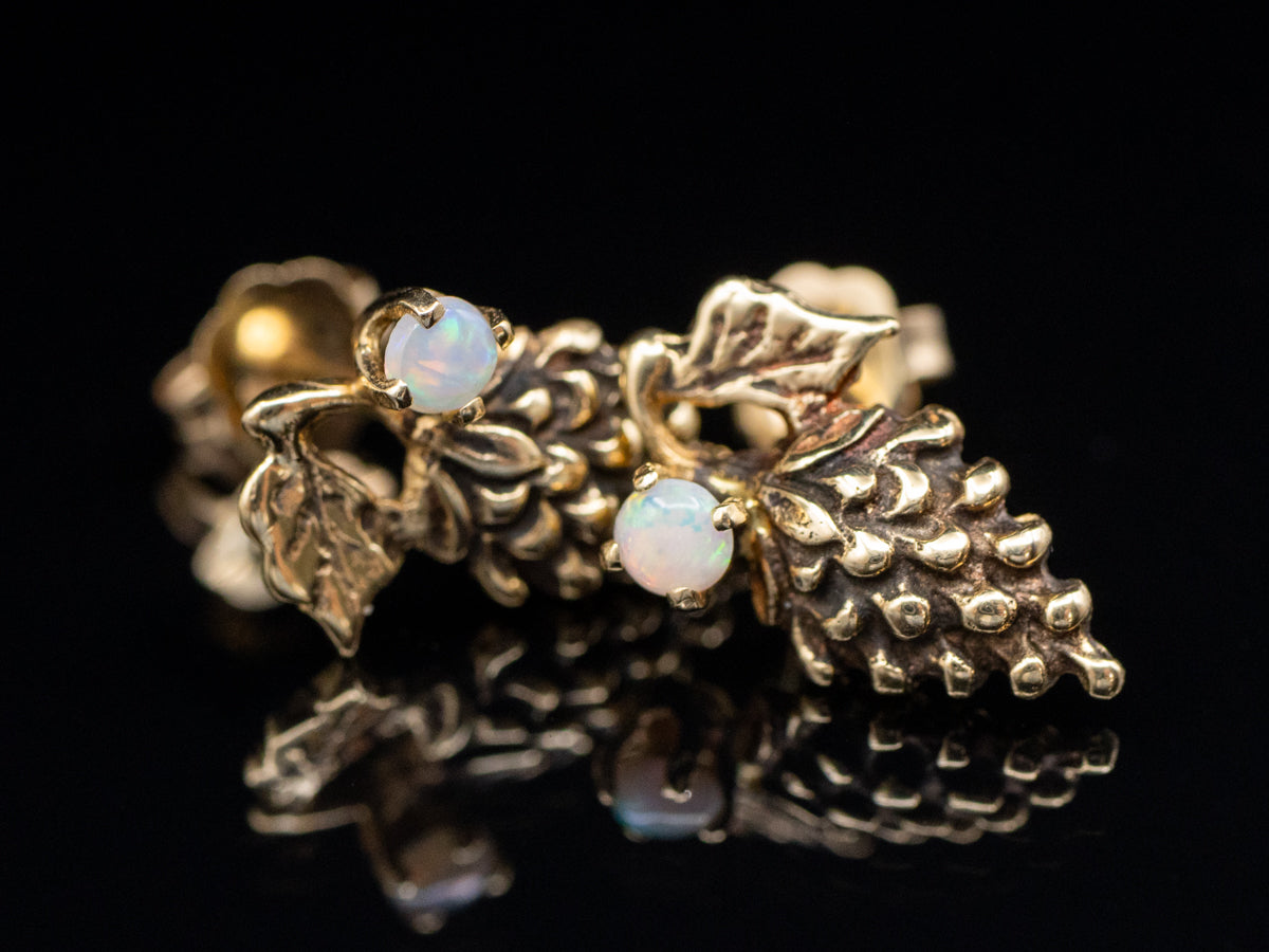 Gold Grape Bunch and Opal Stud Earrings
