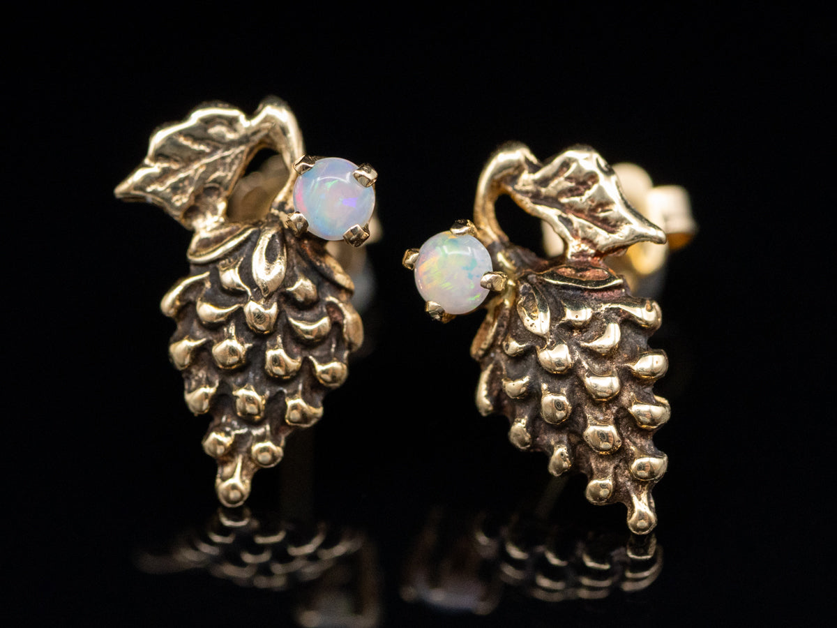 Gold Grape Bunch and Opal Stud Earrings