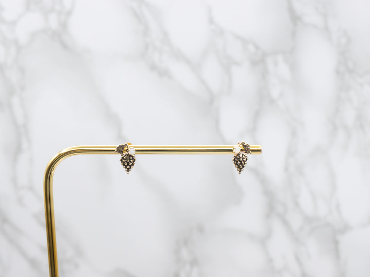 Gold Grape Bunch and Opal Stud Earrings