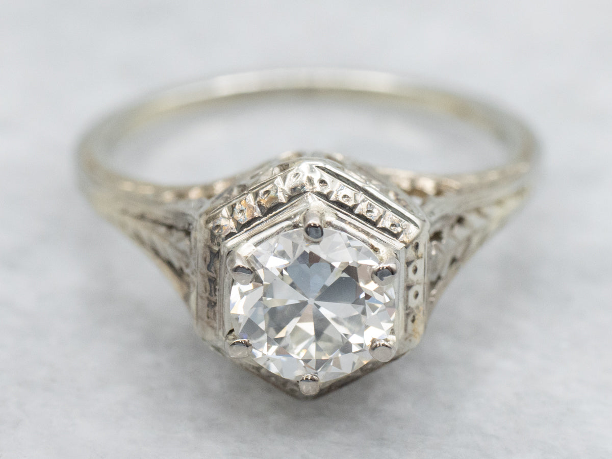 1920's Old European Cut Diamond Solitaire Engagement Ring