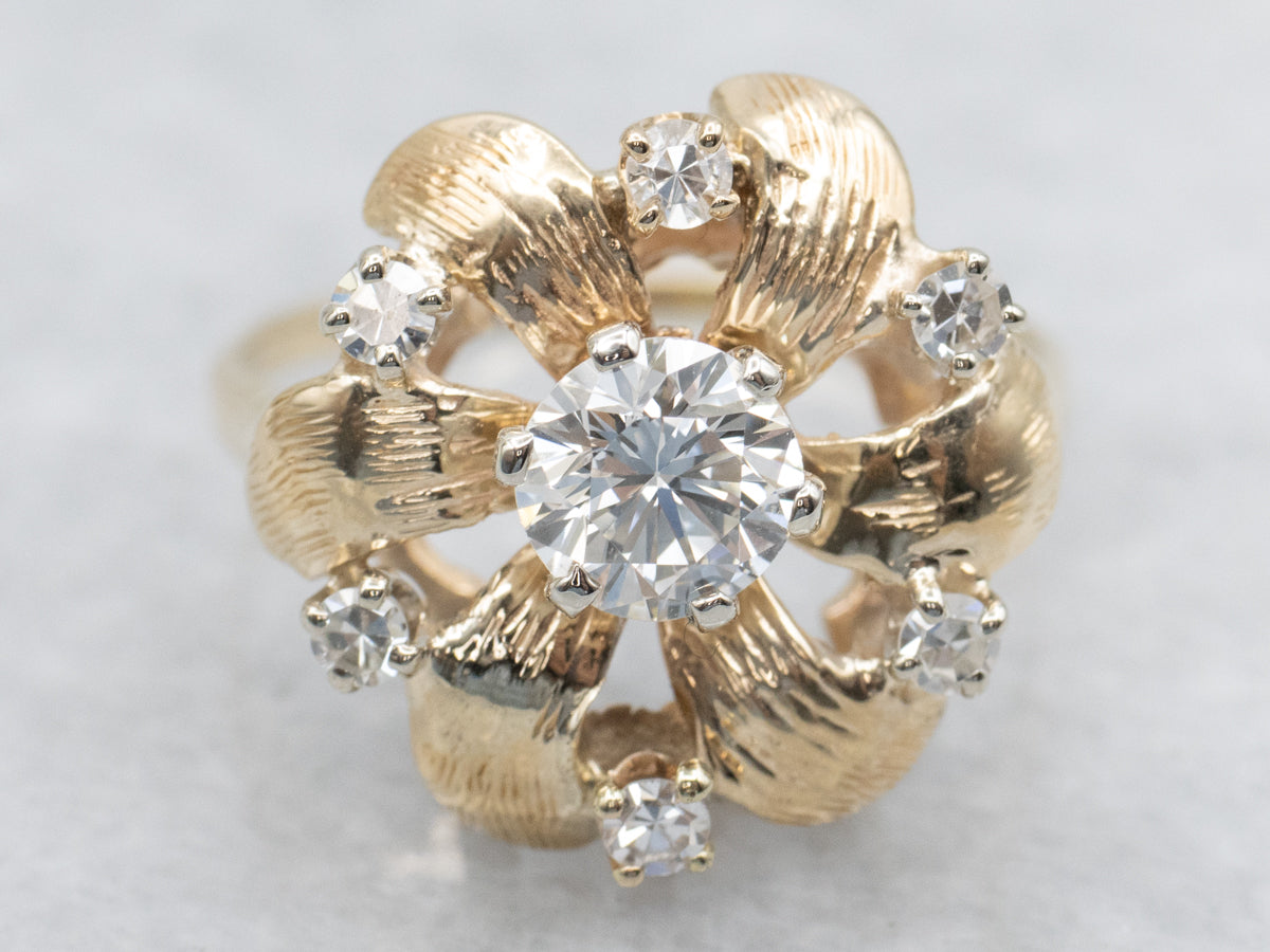 Yellow Gold Floral Diamond Cocktail Ring