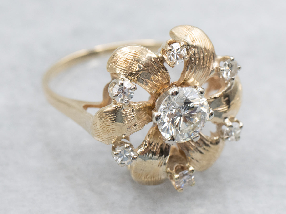 Yellow Gold Floral Diamond Cocktail Ring