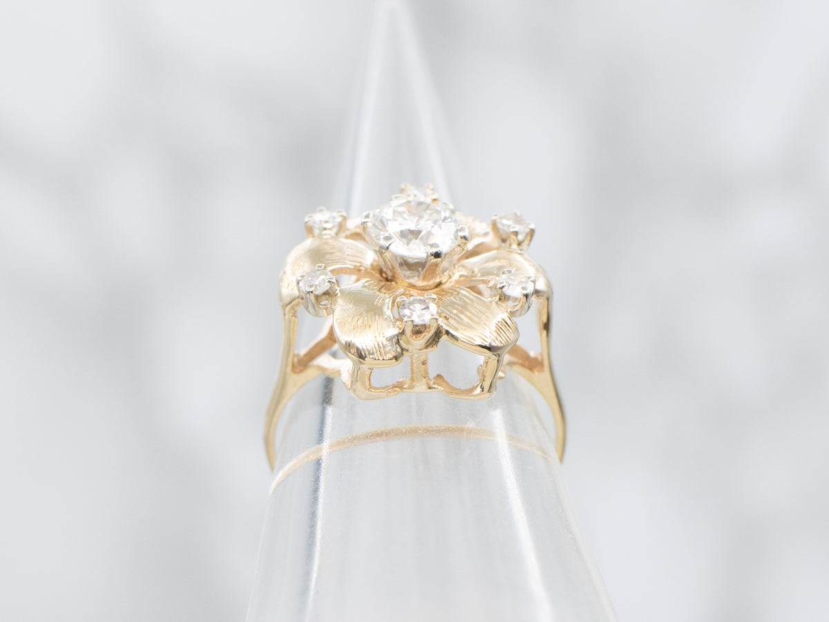 Yellow Gold Floral Diamond Cocktail Ring