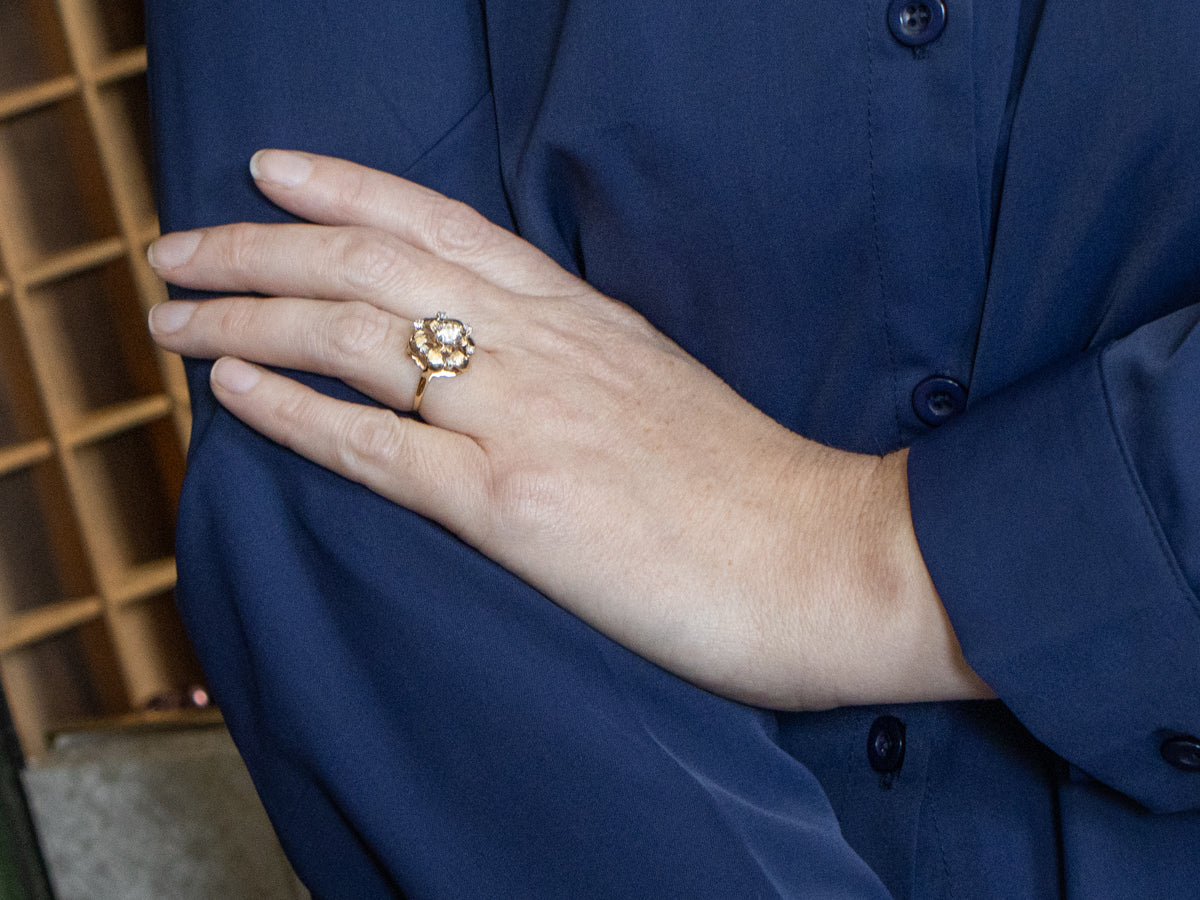 Yellow Gold Floral Diamond Cocktail Ring