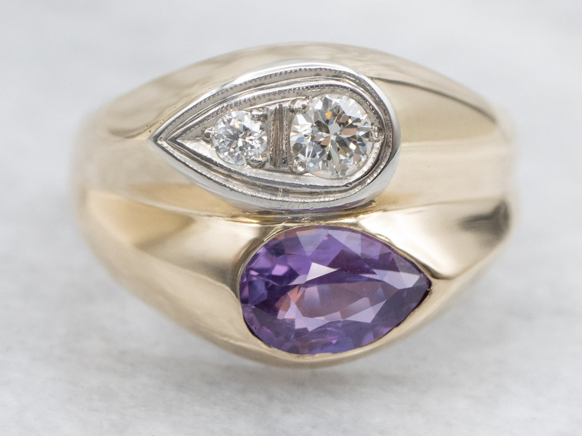 Purple Sapphire and Diamond Two Tone Ring