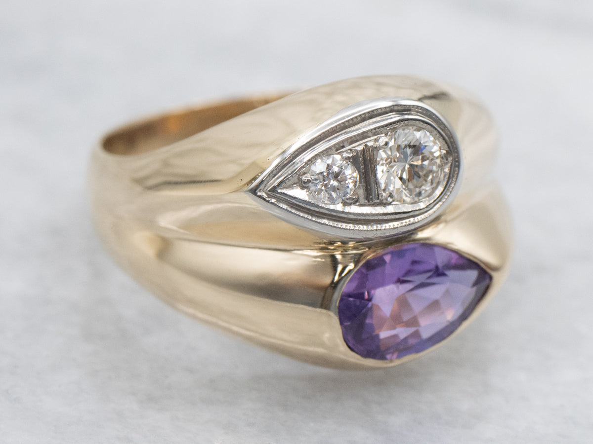Purple Sapphire and Diamond Two Tone Ring