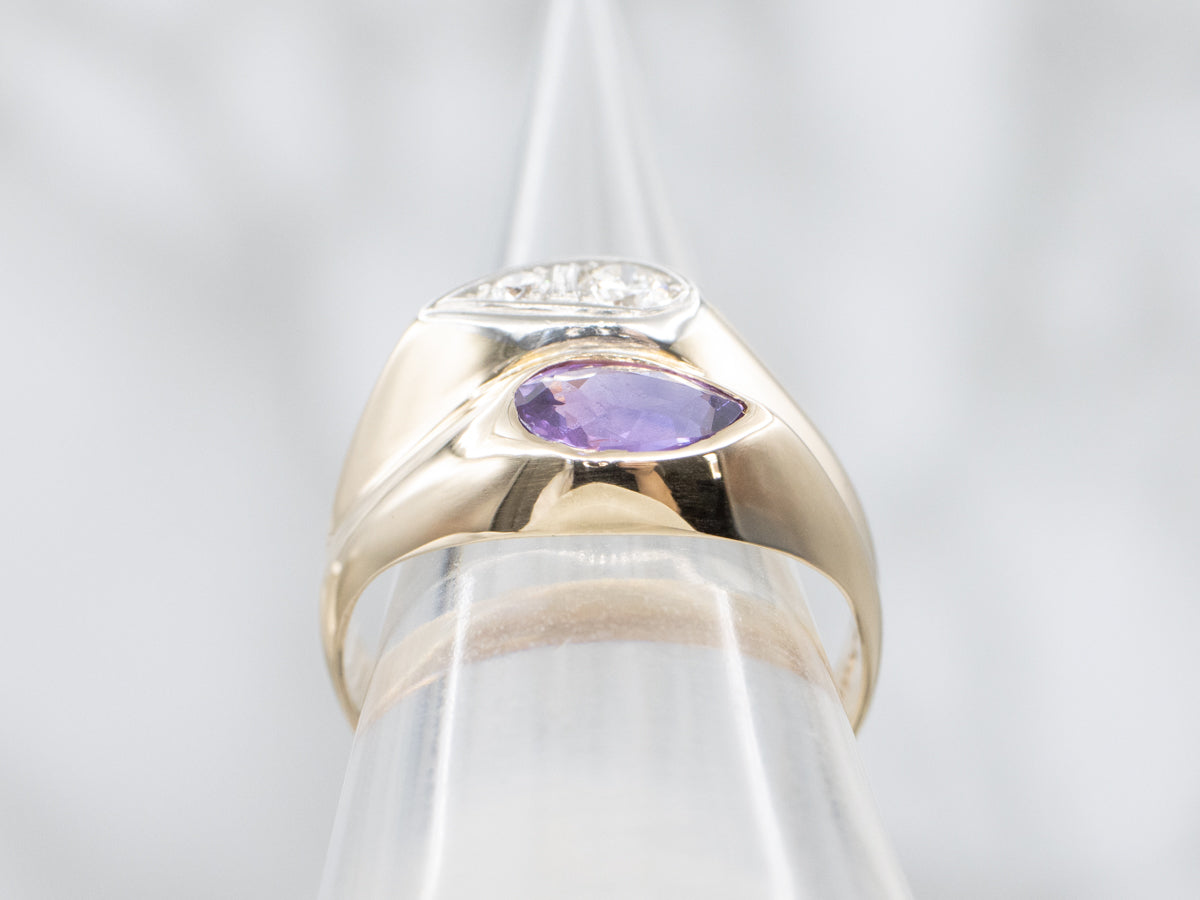 Purple Sapphire and Diamond Two Tone Ring