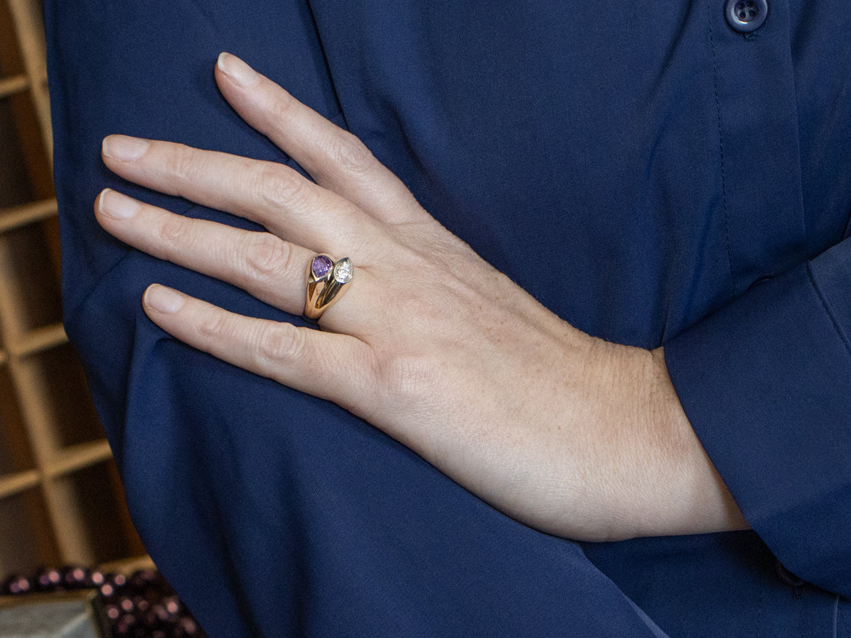 Purple Sapphire and Diamond Two Tone Ring