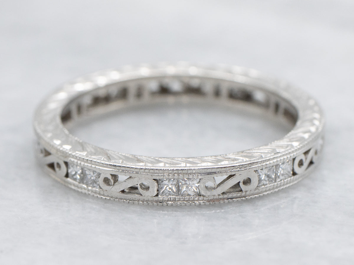 Scrolling Princess-Cut Diamond Eternity Band
