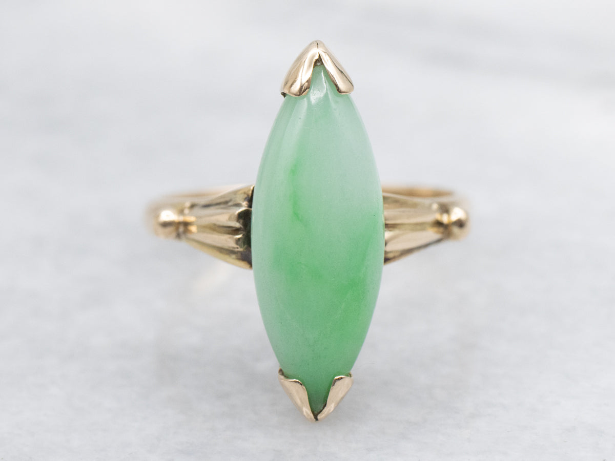 Marquis-Cut Jadeite Vintage Gold Ring