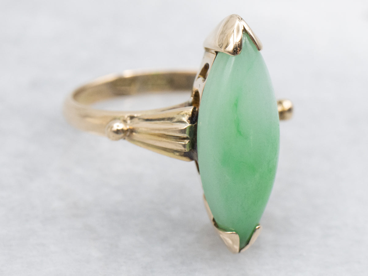 Marquis-Cut Jadeite Vintage Gold Ring