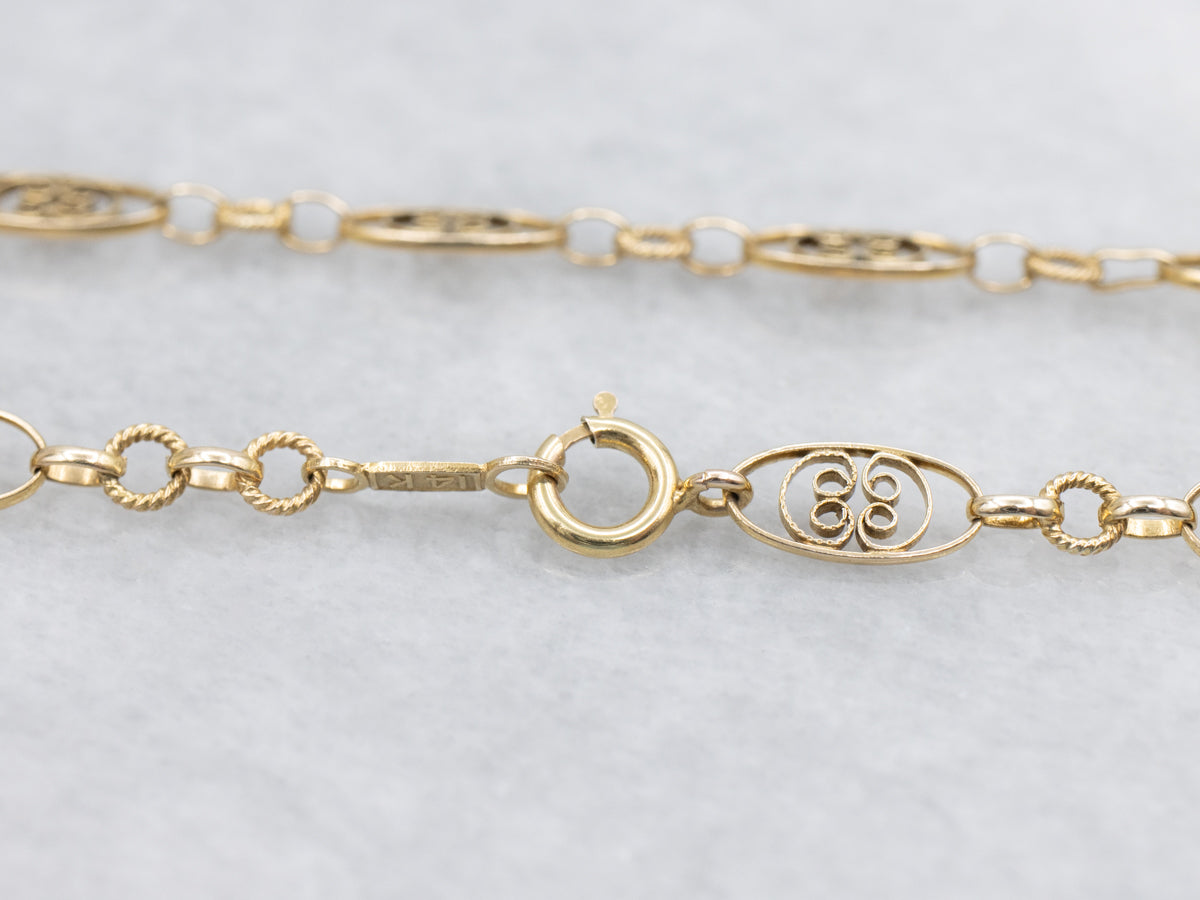 Vintage Gold Oval Floral Filigree Link Chain