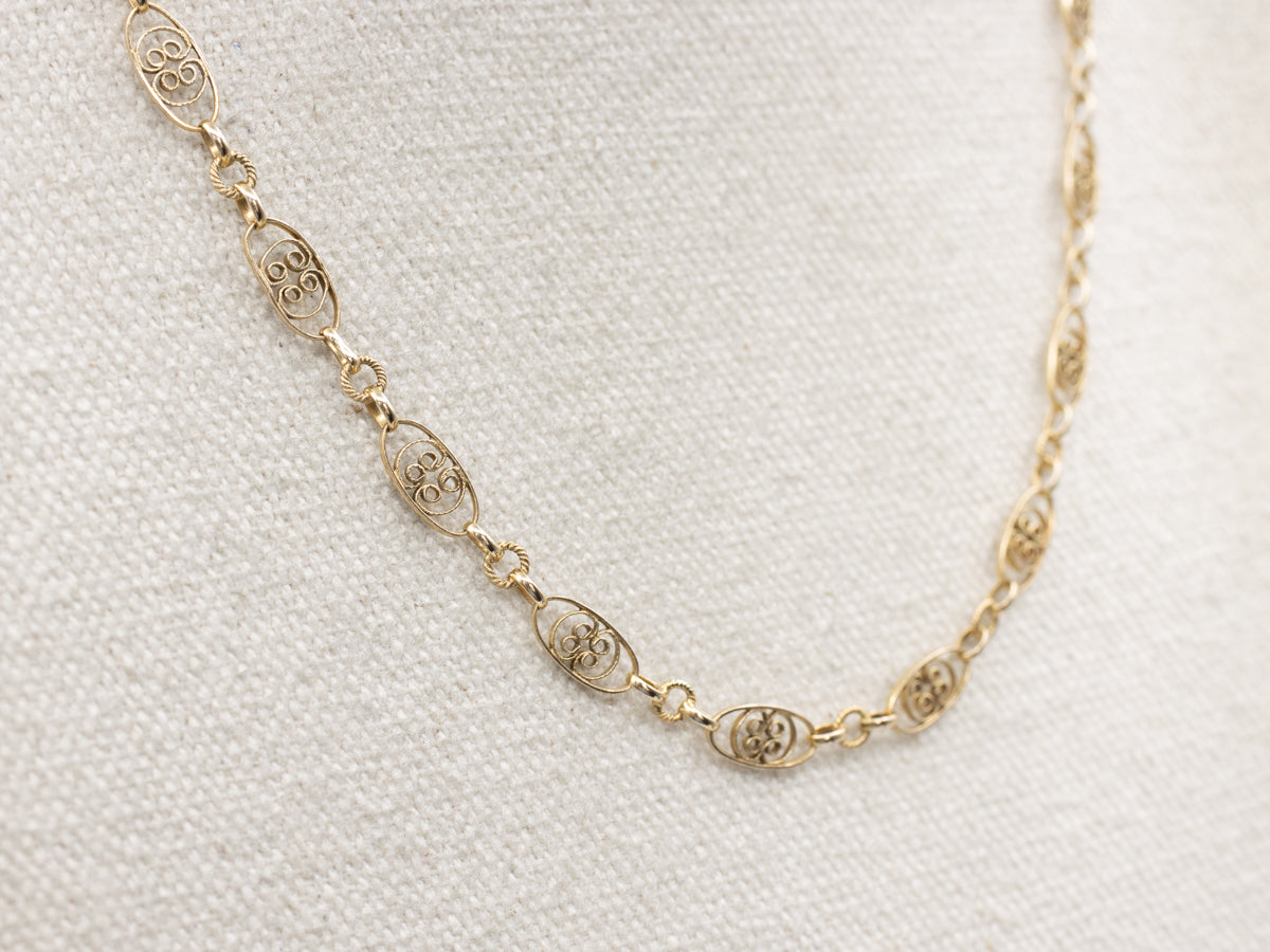 Vintage Gold Oval Floral Filigree Link Chain